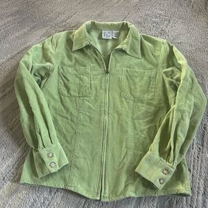 Vintage 90s green corduroy shirt jacket full-zip front two chest pockets small